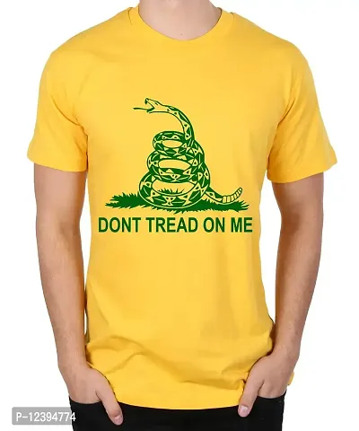 Caseria Men's Round Neck Cotton Half Sleeved T-Shirt with Printed Graphics - Don?t Tread On Me (Yellow, MD)-thumb0