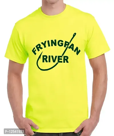 Caseria Men's Round Neck Cotton Half Sleeved T-Shirt with Printed Graphics - Frying Pan River (Lemon Yellow, MD)-thumb0