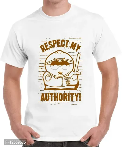 Caseria Men's Round Neck Cotton Half Sleeved T-Shirt with Printed Graphics - Respect My Authority (White, XXL)