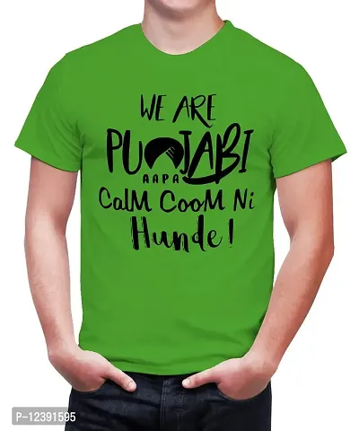 Caseria Men's Round Neck Cotton Half Sleeved T-Shirt with Printed Graphics - We are Punjabi (Parrot Green, L)-thumb0