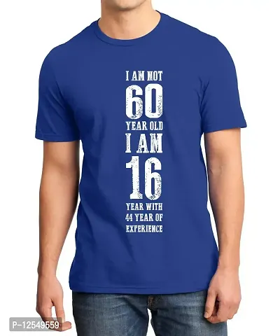 Caseria Men's Round Neck Cotton Half Sleeved T-Shirt with Printed Graphics - I Am Not 60 (Royal Blue, XXL)