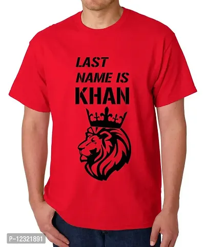 Caseria Men's Round Neck Cotton Half Sleeved T-Shirt with Printed Graphics - Last Name is Khan (Red, XL)