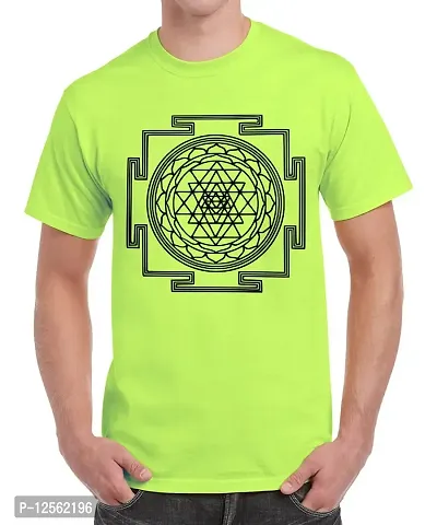 Caseria Men's Round Neck Cotton Half Sleeved T-Shirt with Printed Graphics - Sri Yantra (Liril Green, XL)