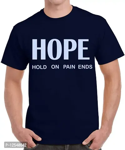 Caseria Men's Round Neck Cotton Half Sleeved T-Shirt with Printed Graphics - Hope Hold On (Navy Blue, L)-thumb0