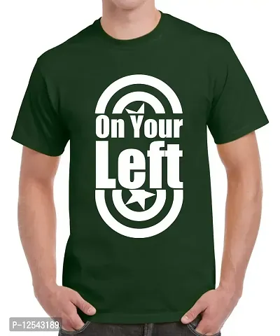 Caseria Men's Round Neck Cotton Half Sleeved T-Shirt with Printed Graphics - On Your Left (Bottel Green, MD)