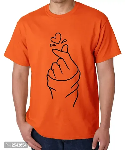 Caseria Men's Round Neck Cotton Half Sleeved T-Shirt with Printed Graphics - Love Heart (Orange, XL)