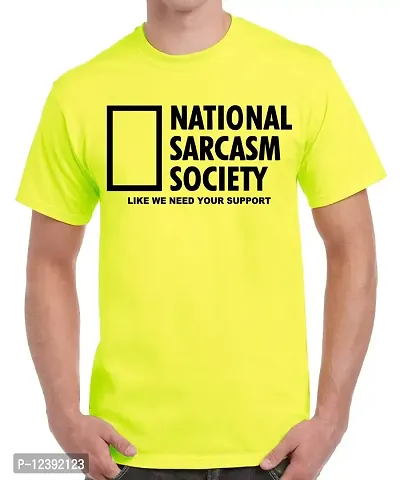 Caseria Men's Round Neck Cotton Half Sleeved T-Shirt with Printed Graphics - National Sarcasm Society (Lemon Yellow, XL)