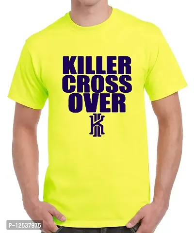 Caseria Men's Round Neck Cotton Half Sleeved T-Shirt with Printed Graphics - Killer Cross Over (Lemon Yellow, SM)-thumb0