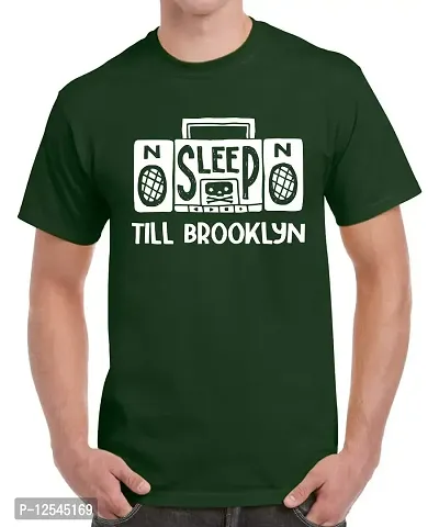 Caseria Men's Round Neck Cotton Half Sleeved T-Shirt with Printed Graphics - Sleep Till Brooklyn (Bottel Green, XXL)