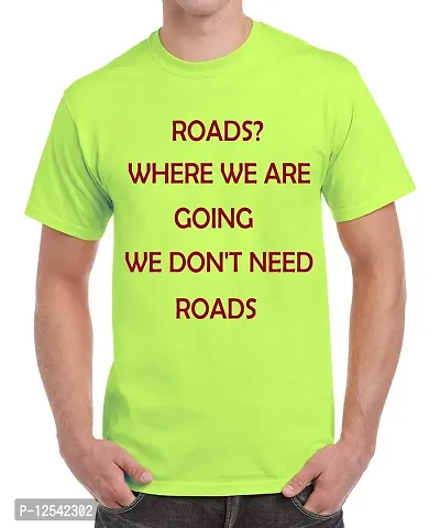 Caseria Men's Round Neck Cotton Half Sleeved T-Shirt with Printed Graphics - Roads Where WE are (Liril Green, SM)