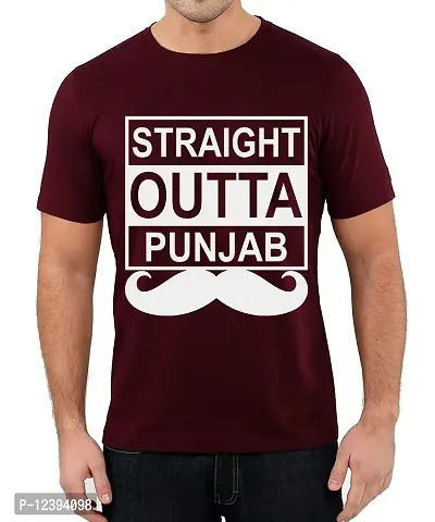 Caseria Men's Round Neck Cotton Half Sleeved T-Shirt with Printed Graphics - Straight Outta Punjab (Maroon, L)-thumb0