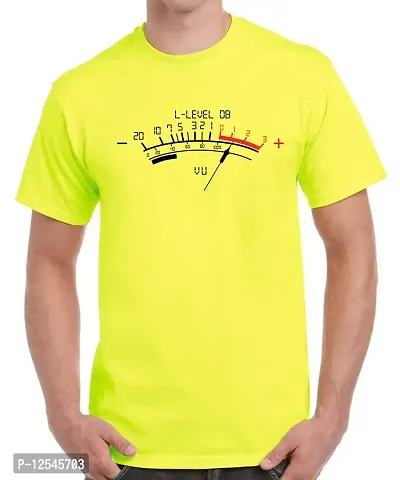 Caseria Men's Round Neck Cotton Half Sleeved T-Shirt with Printed Graphics - Speed Level (Lemon Yellow, L)