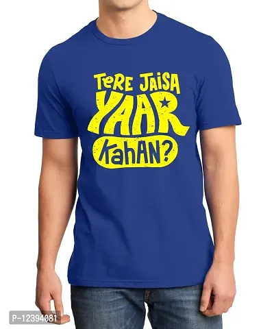 Caseria Men's Round Neck Cotton Half Sleeved T-Shirt with Printed Graphics - Tere Jaisa Yaar Kahan (Royal Blue, MD)-thumb0