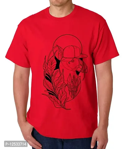 Caseria Men's Round Neck Cotton Half Sleeved T-Shirt with Printed Graphics - Stone Bird (Red, XL)