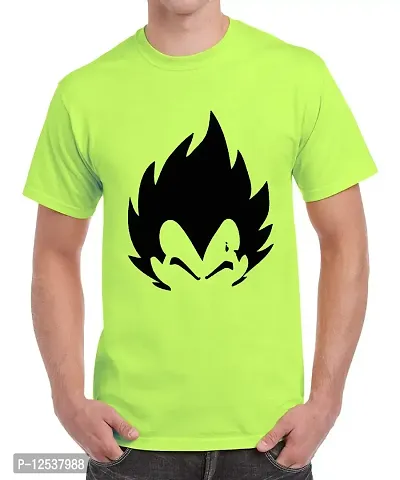 Caseria Men's Round Neck Cotton Half Sleeved T-Shirt with Printed Graphics - Saiyan Prince Silhouette (Liril Green, SM)