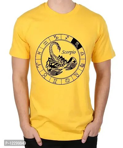 Caseria Men's Round Neck Cotton Half Sleeved T-Shirt with Printed Graphics - Scorpio (Yellow, L)