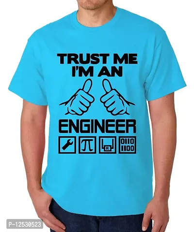 Caseria Men's Round Neck Cotton Half Sleeved T-Shirt with Printed Graphics - Trust Me I Am Engineer (Sky Blue, L)-thumb0