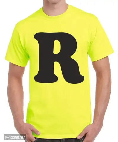 Caseria Men's Round Neck Cotton Half Sleeved T-Shirt with Printed Graphics - R Letter (Lemon Yellow, XXL)-thumb0