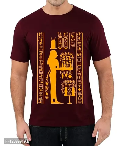 Caseria Men's Round Neck Cotton Half Sleeved T-Shirt with Printed Graphics - Egypt Histrography (Maroon, SM)