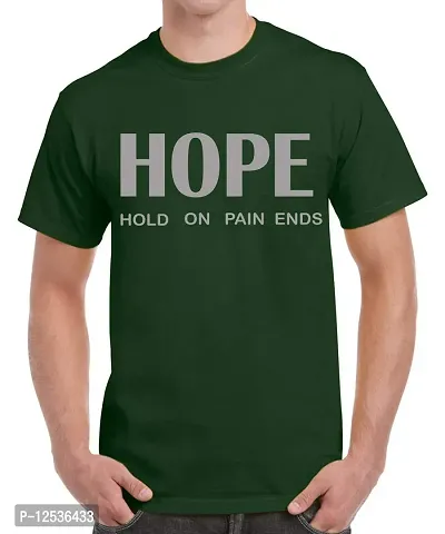 Caseria Men's Round Neck Cotton Half Sleeved T-Shirt with Printed Graphics - Hope Hold On (Bottel Green, MD)