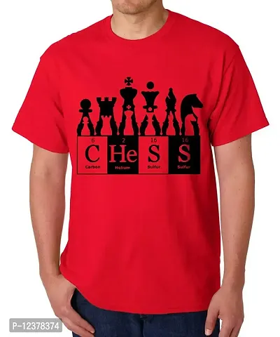 Caseria Men's Round Neck Cotton Half Sleeved T-Shirt with Printed Graphics - Chess Formula (Red, SM)-thumb0