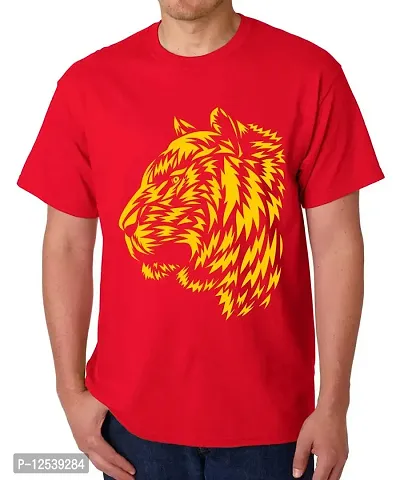 Caseria Men's Round Neck Cotton Half Sleeved T-Shirt with Printed Graphics - Tiger Pattern (Red, XL)