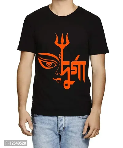 Caseria Men's Round Neck Cotton Half Sleeved T-Shirt with Printed Graphics - Durga Puja (Black, XL)