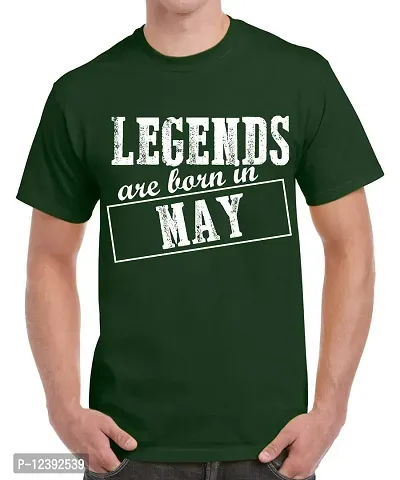 Caseria Men's Round Neck Cotton Half Sleeved T-Shirt with Printed Graphics - Legends are Born in May Pattern (Bottel Green, L)-thumb0