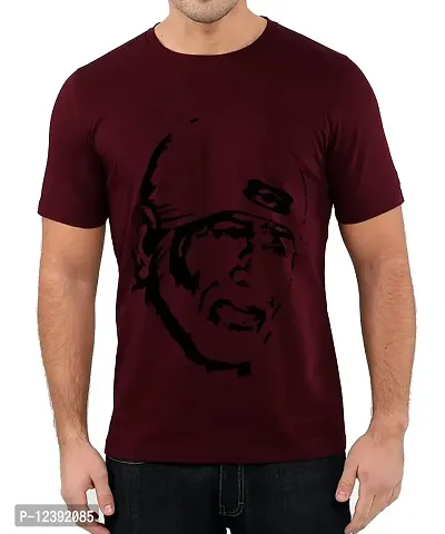 Caseria Men's Round Neck Cotton Half Sleeved T-Shirt with Printed Graphics - Sai Baba (Maroon, XXL)-thumb0