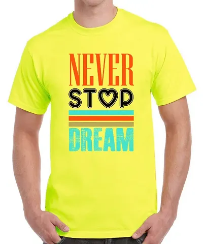 Caseria Men's Round Neck Half Sleeved T-Shirt with Graphics - Never Stop Dream (Lemon Yellow, XXL)