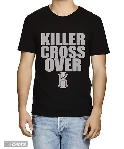 Caseria Men's Round Neck Cotton Half Sleeved T-Shirt with Printed Graphics - Killer Cross Over (Black, MD)