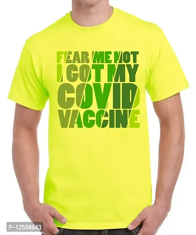 Caseria Men's Round Neck Cotton Half Sleeved T-Shirt with Printed Graphics - Covid Vaccine (Lemon Yellow, XL)-thumb0