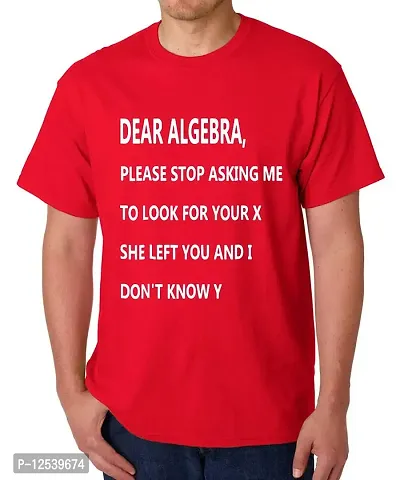 Caseria Men's Round Neck Cotton Half Sleeved T-Shirt with Printed Graphics - Dear Algebra Please Stop (Red, SM)-thumb0