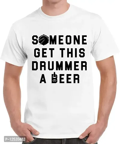 Caseria Men's Round Neck Cotton Half Sleeved T-Shirt with Printed Graphics - Someone Get This Drummer (White, XXL)