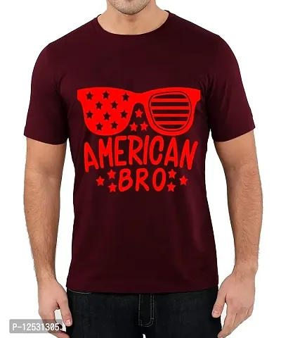 Caseria Men's Round Neck Cotton Half Sleeved T-Shirt with Printed Graphics - American Bro (Maroon, L)