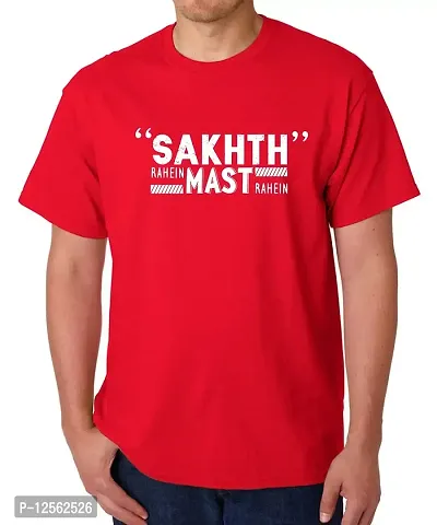 Caseria Men's Round Neck Cotton Half Sleeved T-Shirt with Printed Graphics - Sakhth Mast (Red, XL)