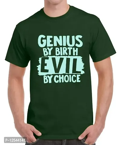 Caseria Men's Round Neck Cotton Half Sleeved T-Shirt with Printed Graphics - Genius by Birth (Bottel Green, MD)