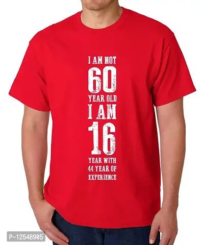 Caseria Men's Round Neck Cotton Half Sleeved T-Shirt with Printed Graphics - I Am Not 60 (Red, L)