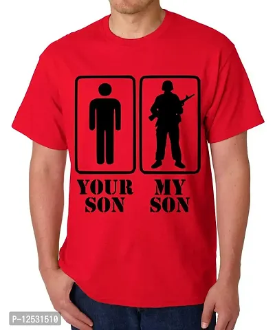 Caseria Men's Round Neck Cotton Half Sleeved T-Shirt with Printed Graphics - Your Son My Son (Red, XXL)