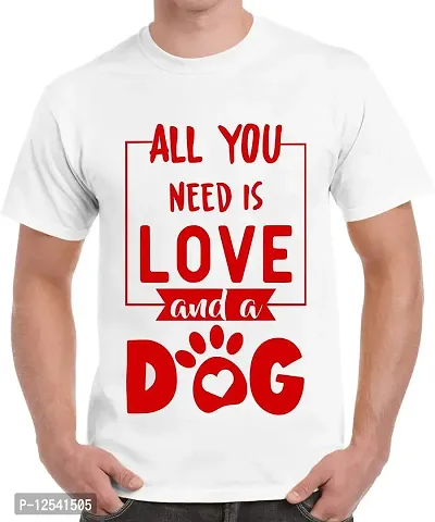 Caseria Men's Round Neck Cotton Half Sleeved T-Shirt with Printed Graphics - All You Need Dog (White, XXL)