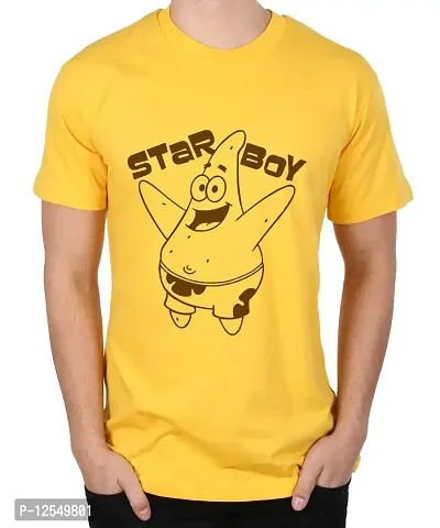 Caseria Men's Round Neck Cotton Half Sleeved T-Shirt with Printed Graphics - Star BOY (Yellow, XXL)