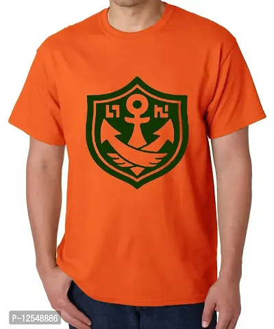 Caseria Men's Round Neck Cotton Half Sleeved T-Shirt with Printed Graphics - Anchor Suid Force (Orange, MD)