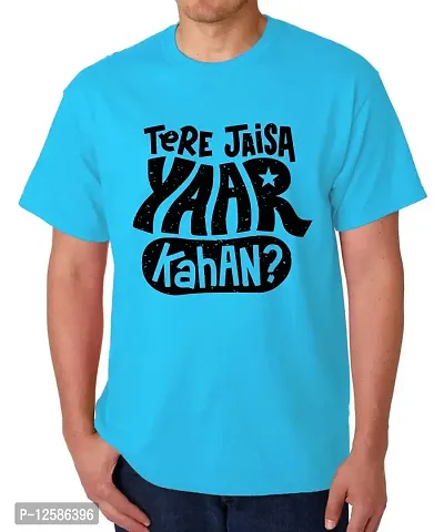 Caseria Men's Round Neck Cotton Half Sleeved T-Shirt with Printed Graphics - Tere Jaisa Yaar Kahan (Sky Blue, SM)-thumb0