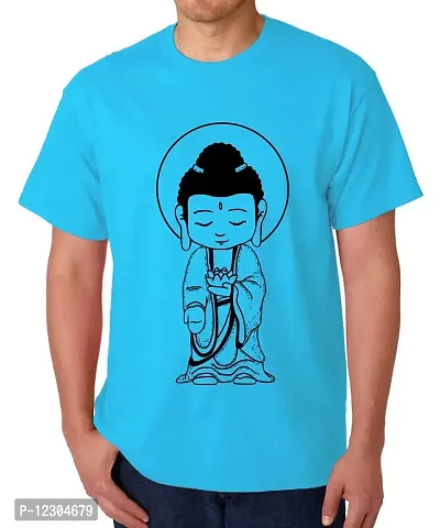 Caseria Men's Round Neck Cotton Half Sleeved T-Shirt with Printed Graphics - Kid Buddha (Sky Blue, XXL)-thumb0