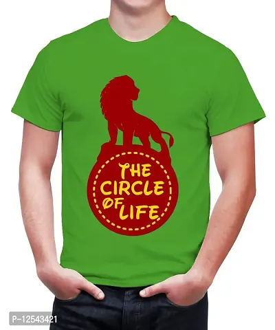 Caseria Men's Round Neck Cotton Half Sleeved T-Shirt with Printed Graphics - The Circle of Life (Parrot Green, SM)-thumb0