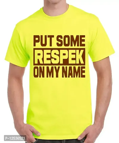 Caseria Men's Round Neck Cotton Half Sleeved T-Shirt with Printed Graphics - Put Some Respek (Lemon Yellow, L)-thumb0