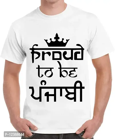 Caseria Men's Round Neck Cotton Half Sleeved T-Shirt with Printed Graphics - Proud to Be Punjabi (White, XL)-thumb0