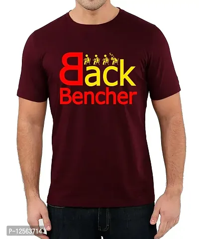 Caseria Men's Round Neck Cotton Half Sleeved T-Shirt with Printed Graphics - Bancher Back (Maroon, MD)