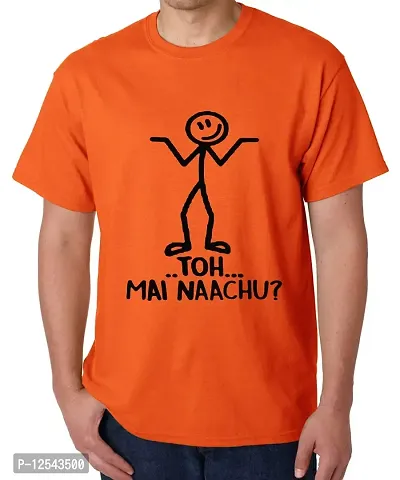 Caseria Men's Round Neck Cotton Half Sleeved T-Shirt with Printed Graphics - TOH MAI NAACHU (Orange, MD)