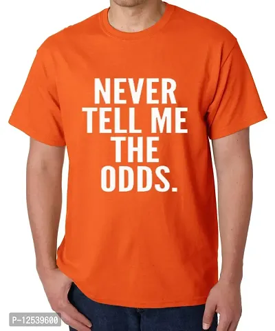 Caseria Men's Round Neck Cotton Half Sleeved T-Shirt with Printed Graphics - Never Tell ME ODDS (Orange, XL)